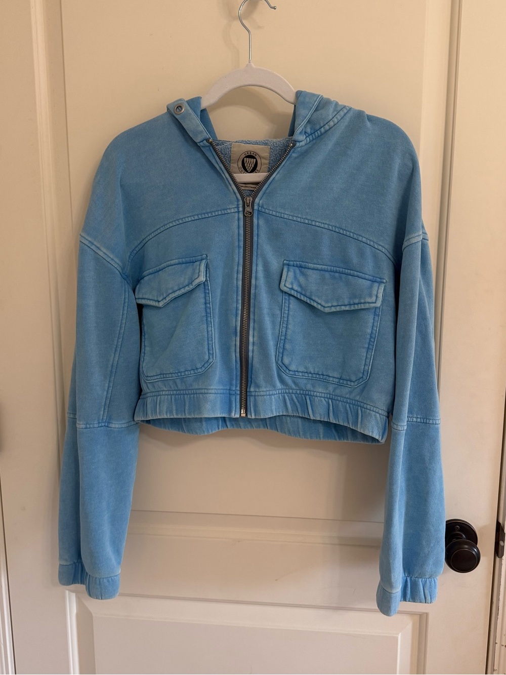 Urban Outfitters Hoodie Women M Blue Cropped Full Zip Chest Pocket